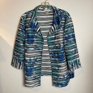 Allison Daley Open Front Blazer Striped Floral Print Career Jacket 16‎